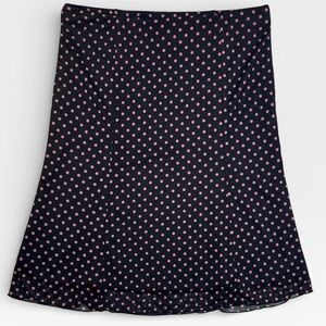 Express Knee Length Black and Pink Polka Dots Skirt XSMALL